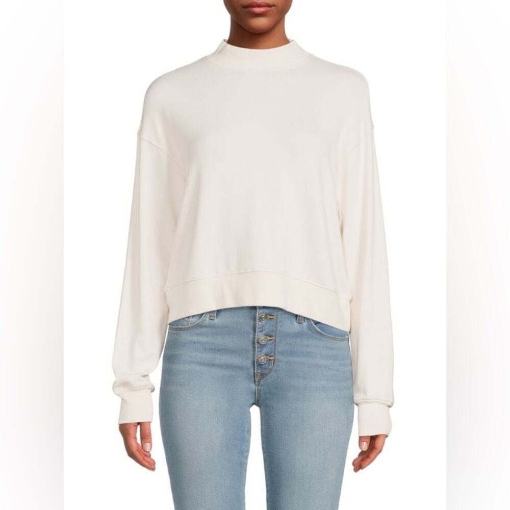 LESJOUR! The Mock Neck Long Sleeve T-shirt Creme Large NWT*